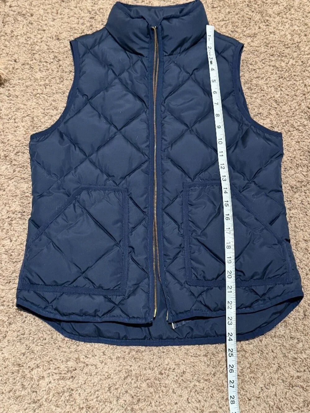 J. Crew Navy Blue Quilted Down Puffer Vest Gold Zip Medium